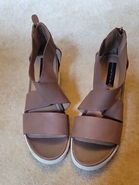 Steven By Steve Madden Taupe Brown Leather Platform Sandals